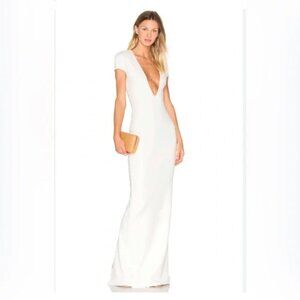 Solace London Cream V Neck Cap Sleeve Evening Gown